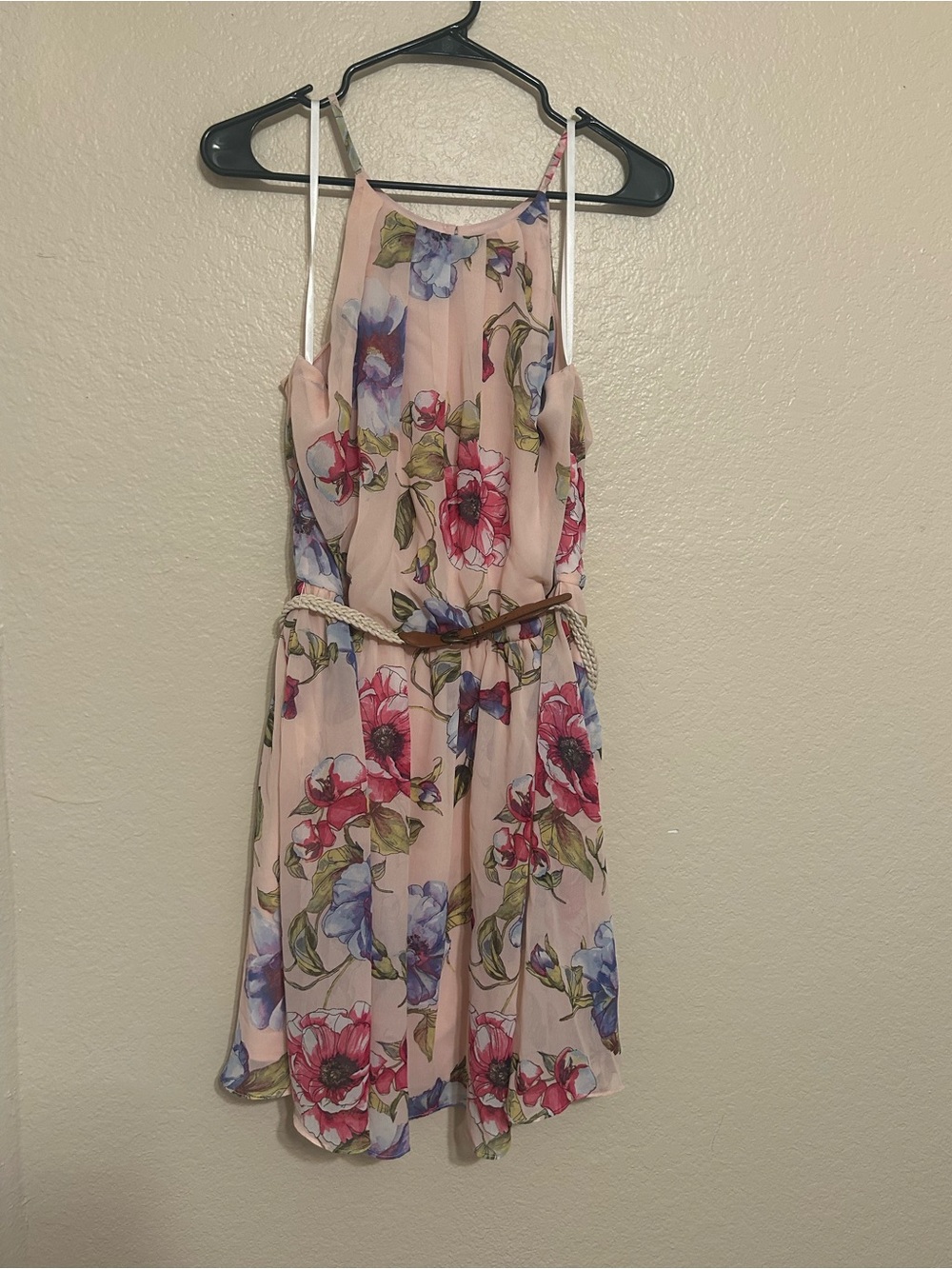 IZ BYER Fit & Flare DRESS - Size 12/14 - Spring PINK Floral Spaghetti Straps